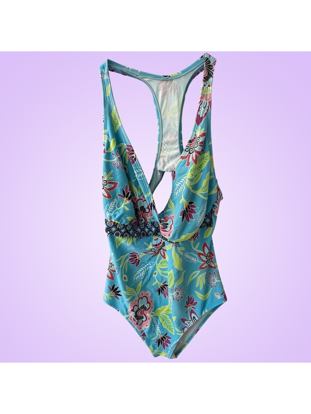 Womens Size 36D Blue Floral Swimsuit by Next | Tropical Racerback One Piece